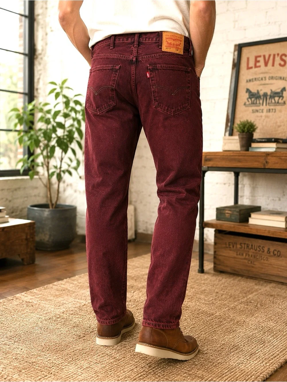 Levi’s 501 CT Men’s Jeans W38 L32 Burgundy Red Tapered 100% Cotton Button Fly